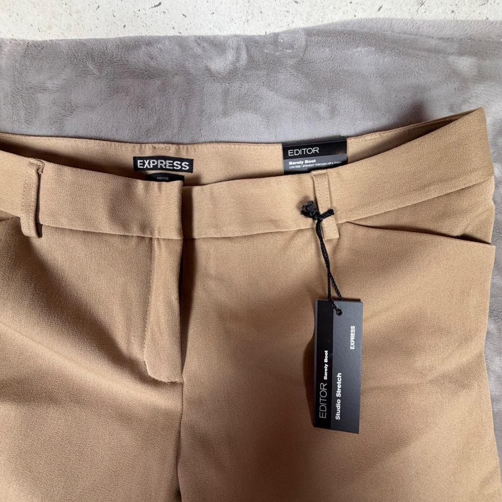 Express Editor Barely Boot Pants Tan Khaki Studio Stretch Low Rise 12R NWT - Picture 6 of 6